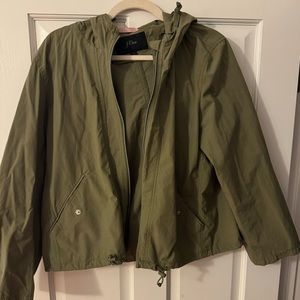 J CREW olive green rain jacket